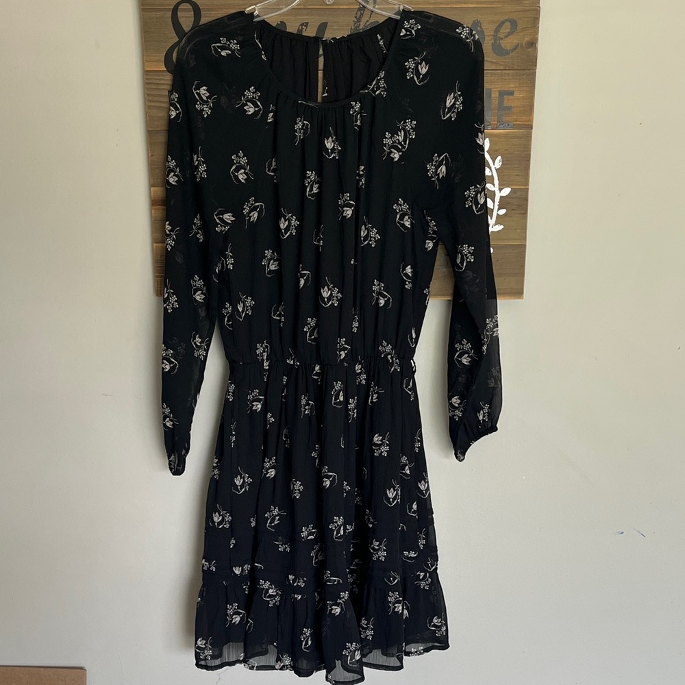 Abercrombie & Fitch Black Floral Long Sleeve Dress Size S TALL